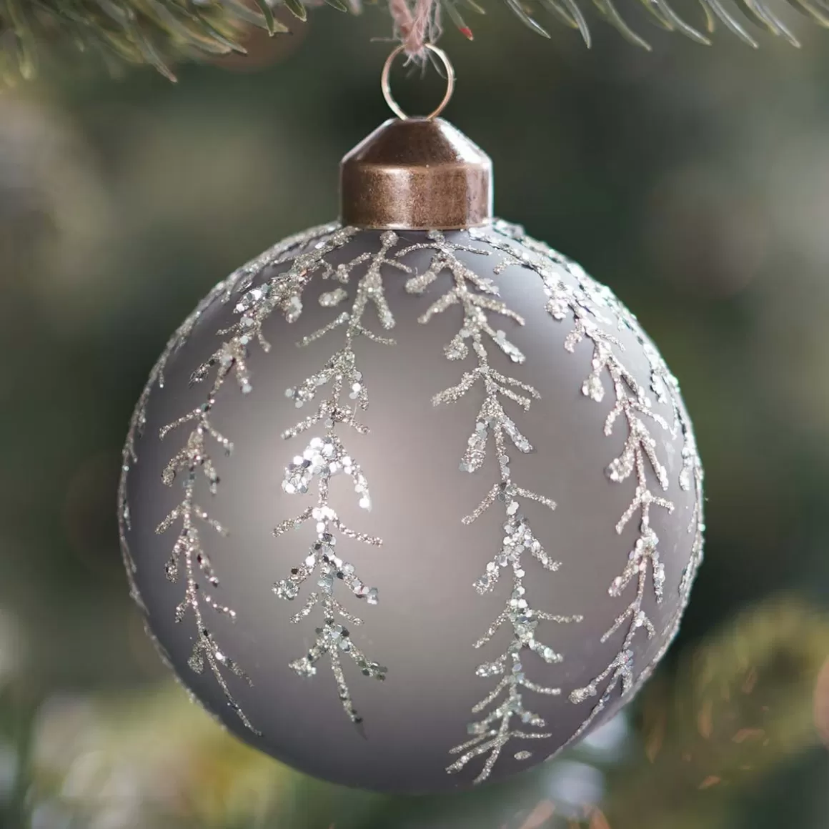 It's all about Christmas Christmas Baubles By Colour | Luxury Christmas Baubles-Luxury Christmas Bauble | Glittering Branches Decoration | Glass | 8cm | Taupe