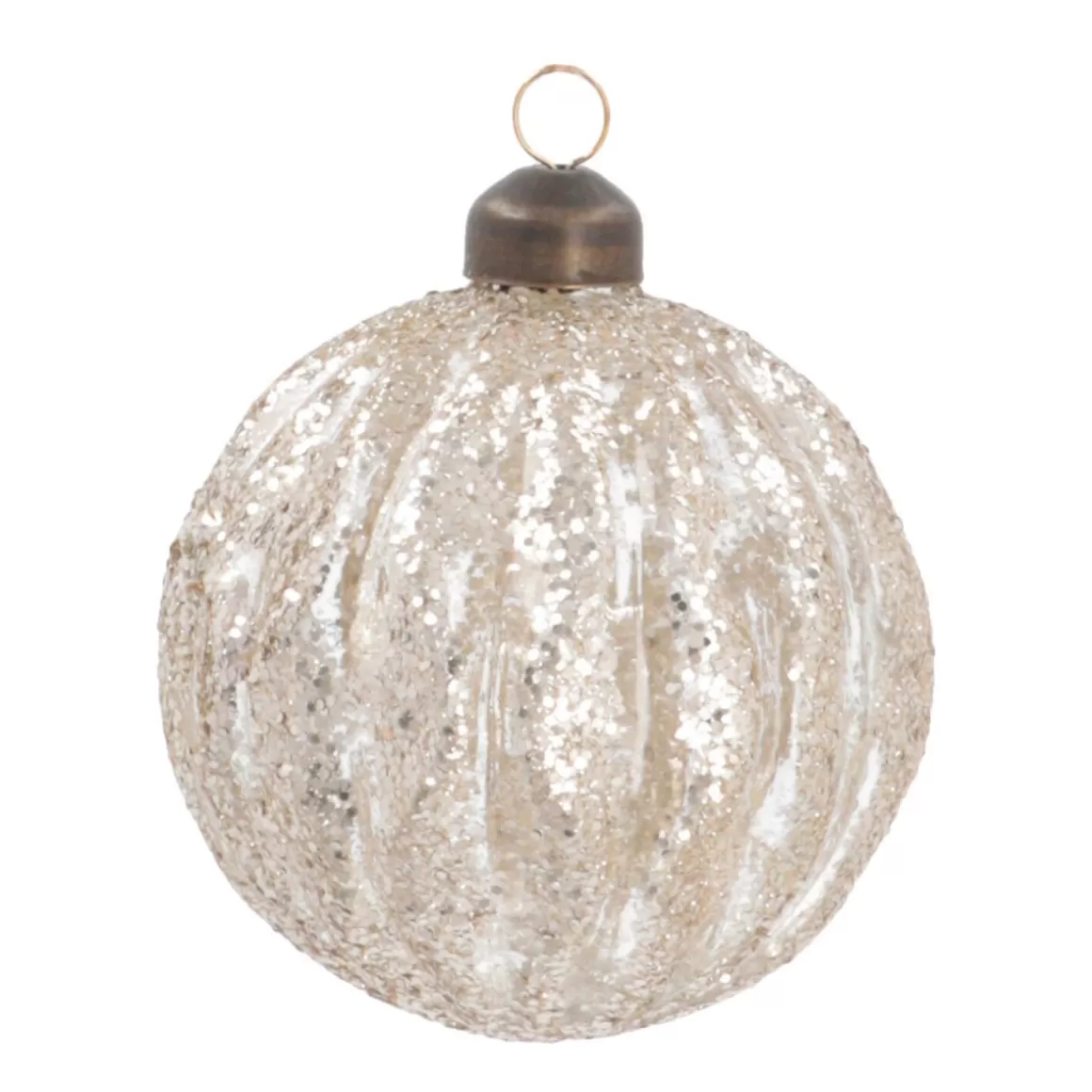 It's all about Christmas Christmas Baubles By Colour | Luxury Christmas Baubles-Luxury Transparent Christmas Bauble With Glitter Stripes | Champagne | Glass | 8cm